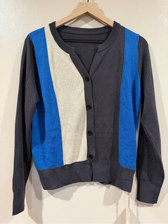 Geli Sweaters - NWT Geli Brand Very Soft Womens Navy Blue Cardigan with Blue and Cream Panels